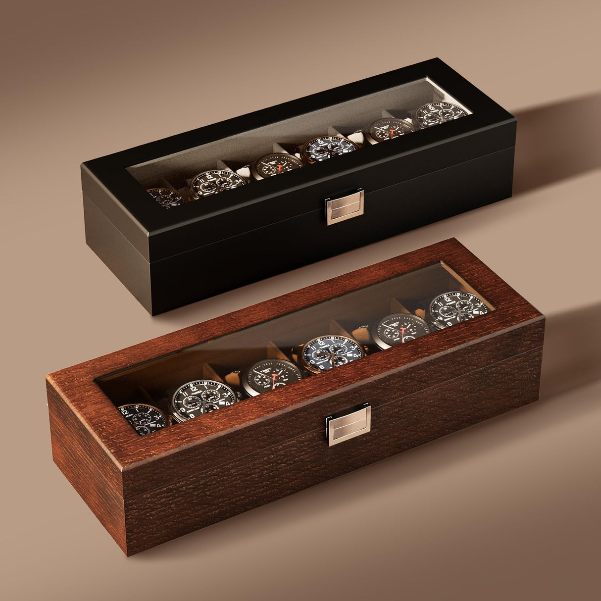 ProCase Wooden Watch Box for Men, 6 Slot Watch Display Case Mens Watch Box Organizer, Wood Watch Case for Men Watch Storage, Watch Holder Organizer with Glass Lid -6 Slot, Espresso ProCase