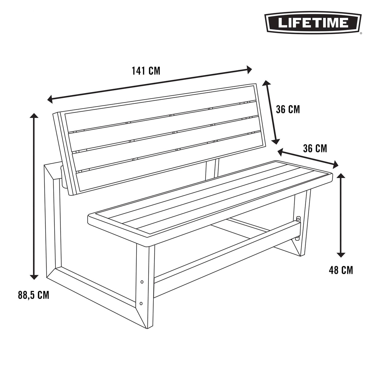 LIFETIME 60253 Outdoor Convertible Bench, 55 Inch, Harbor Gray Lifetime