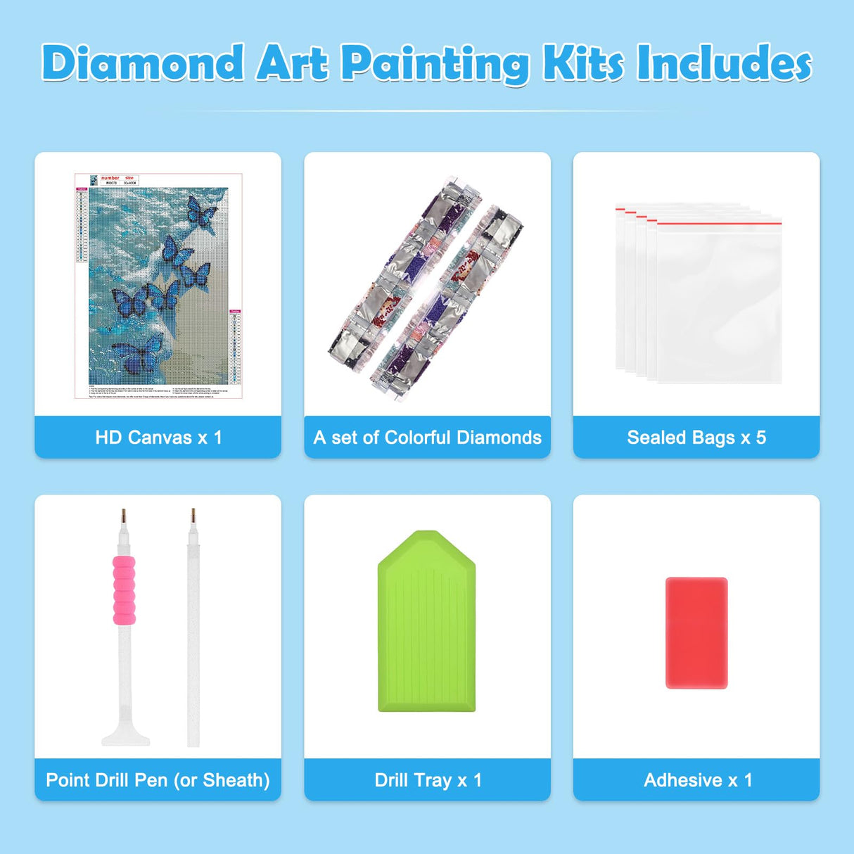MOGTAA Blue Butterfly Diamond Art Kits for Adults, 5D Seaside Diamond Painting Kits for Adults Beginners, Full Drill Diamond Dots Kits Landscape Gem Painting for Home Decor 12x16 Inch MOGTAA