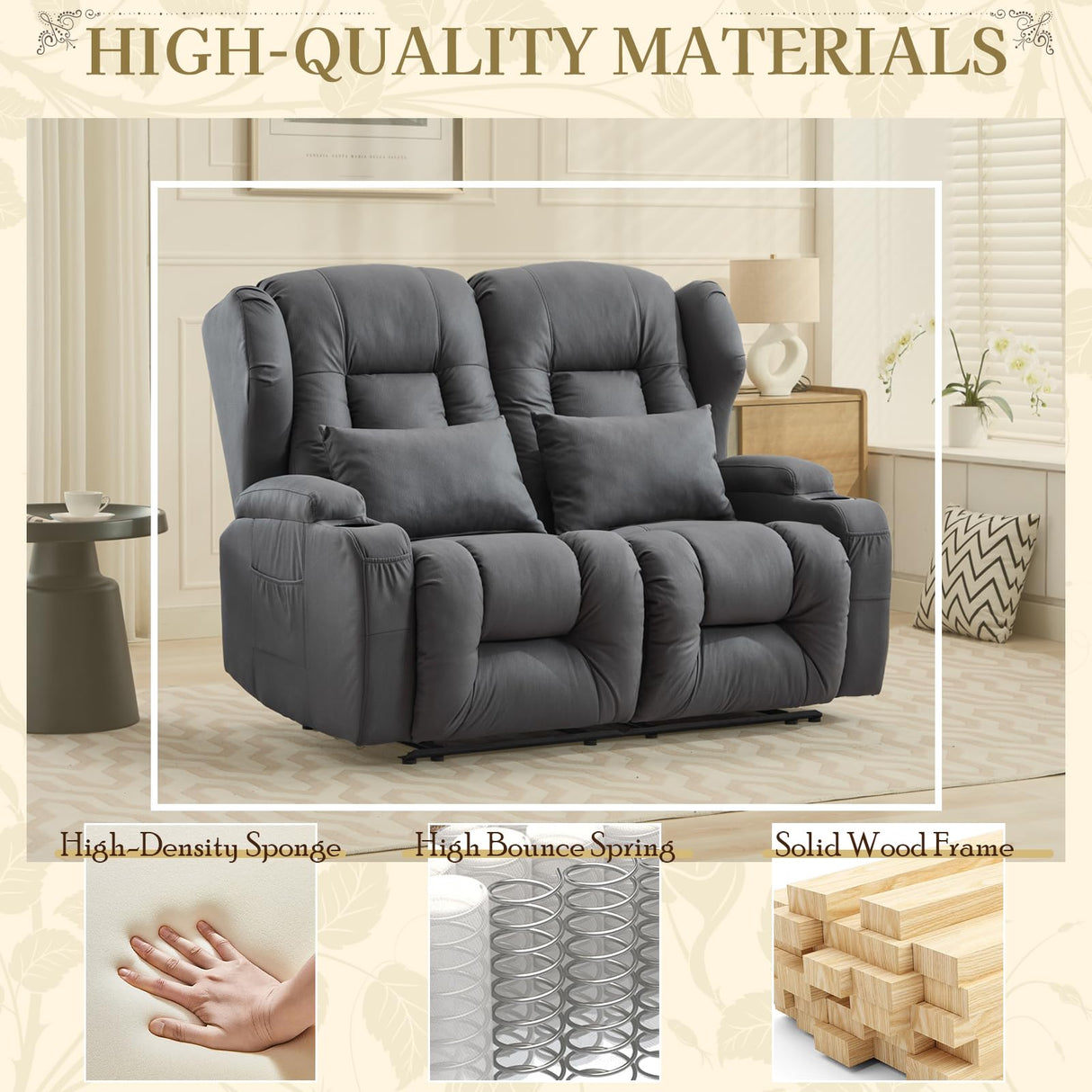 SAMERY 54.2" RV Loveseat Recliner Sofa, Manual Recliner Loveseat RV Sofa Home Theater Seating with Arm, Cup Holders and Side Pocket for Living Room/Office/Apartment SAMERY