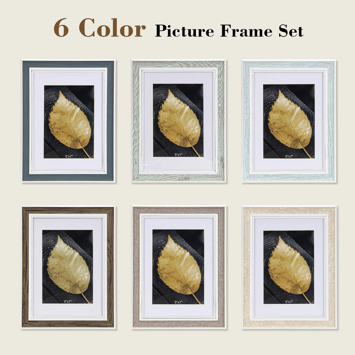 Daofary 5x7 Picture Frame Set of 6, Rustic Farmhouse Photo Frame, Display 4x6 with Mat or 5x7 Without Mat for Decorative on Wall Hanging and Tabletop Placement Daofary