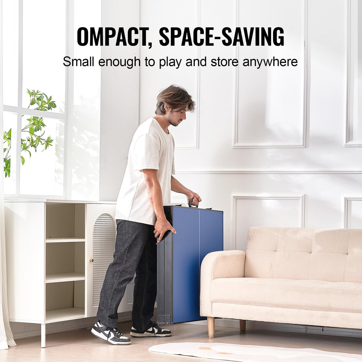 VEVOR Ping Pong Table, Mid-Size Table Tennis Game, Indoor MDF Table Tennis Table, Foldable Portable Complete Ping Pong Table Set with Net, 2 Paddles, 3 Balls, Carry Bag, Handle (No Assembly Required) VEVOR