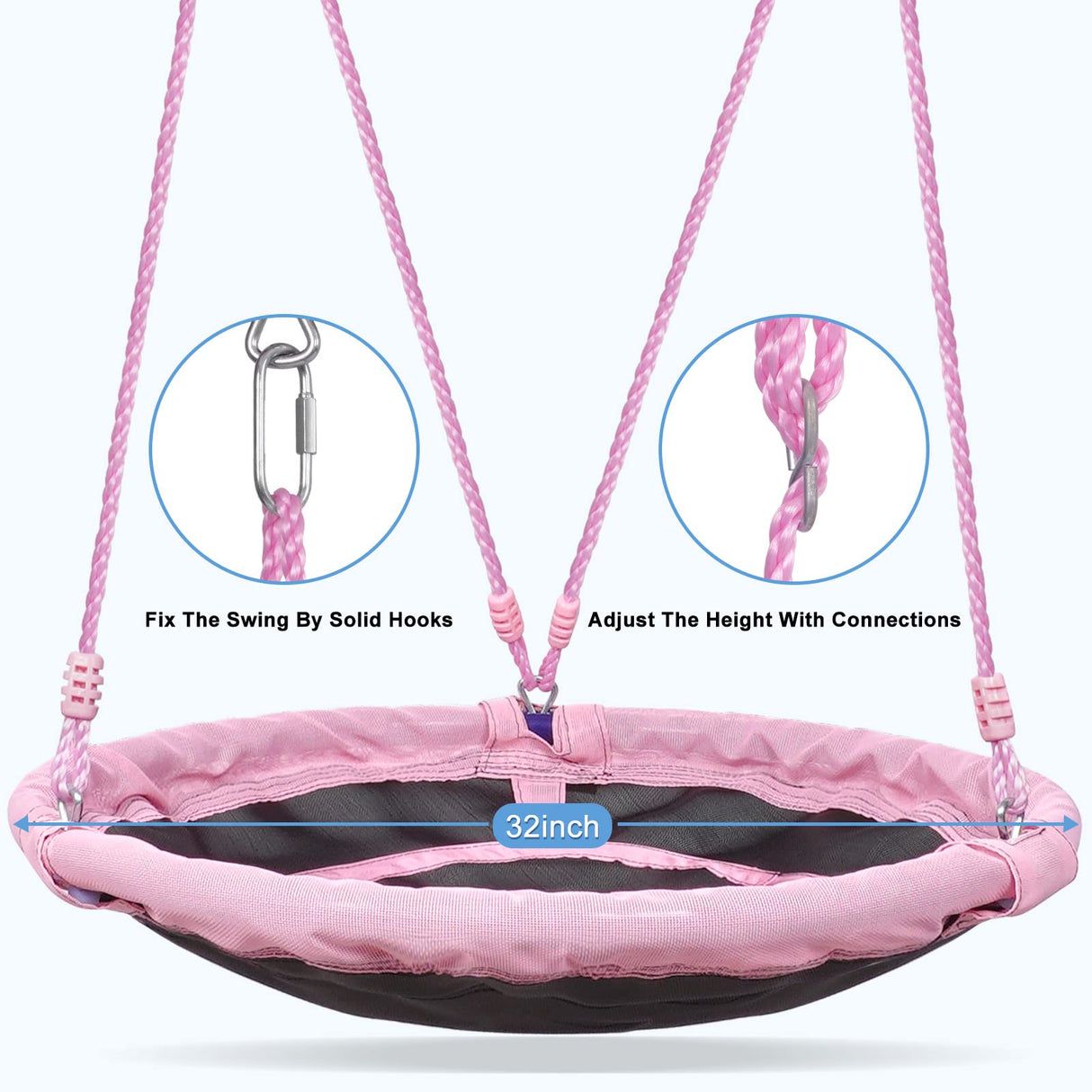 Lunafun Swing Set, 440lbs, Heavy-Duty A-Frame Metal Outdoor Swing Stand, 1 Saucer & 1 Belt Swing seat for Playground, Backyard Pink Lunafun