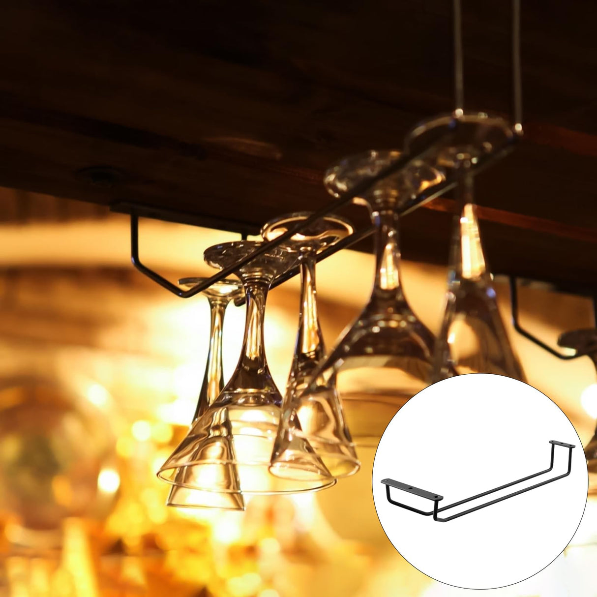 HOIGON 8PCS 14 Inch Black Wine Glass Racks, 13.8 x 4.5 x 2.2 Inch Under Cabinet Wine Glass Holders, Hanging Wine Glass Racks for Kitchen Living Room Bar Restaurants Wine Glass Storage Display HOIGON