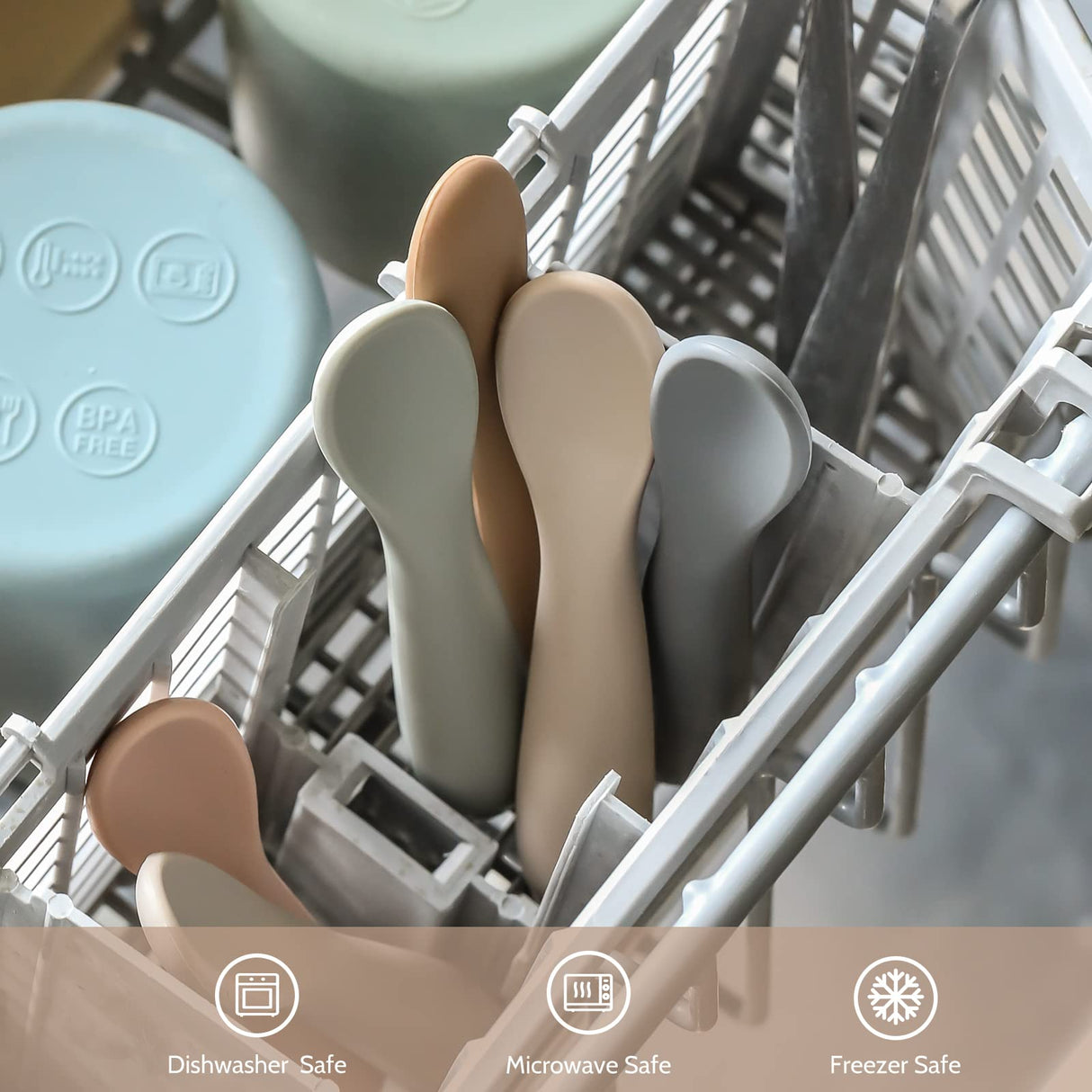 6 Pack Baby Spoons, Shorter Length for Self Feeding, First Stage Spoons, Food Grade Silicone, 6+ Months, Baby Training Spoons Infant Spoons, Dishwasher Safe & Boil-proof NETANY