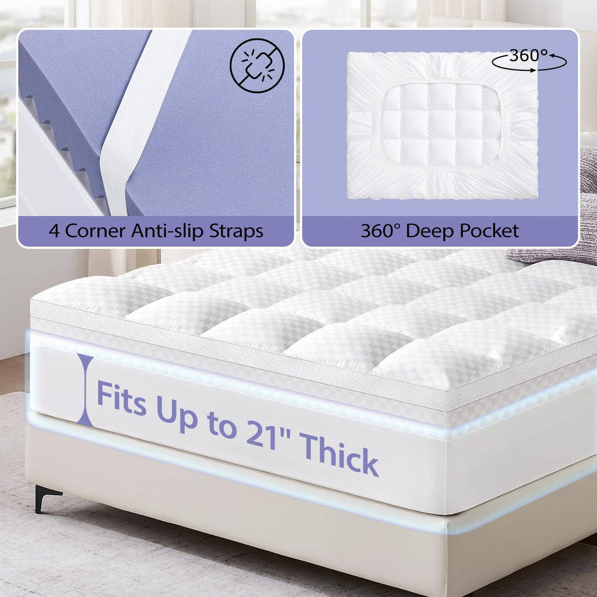 downluxe 4 Inch Queen Memory Foam Mattress Topper Pro Dual Layer 2 Inch Cooling Gel Egg Crate Memory Foam Plus 2 Inch Pillow Top Medium Firm with Deep Pocket downluxe