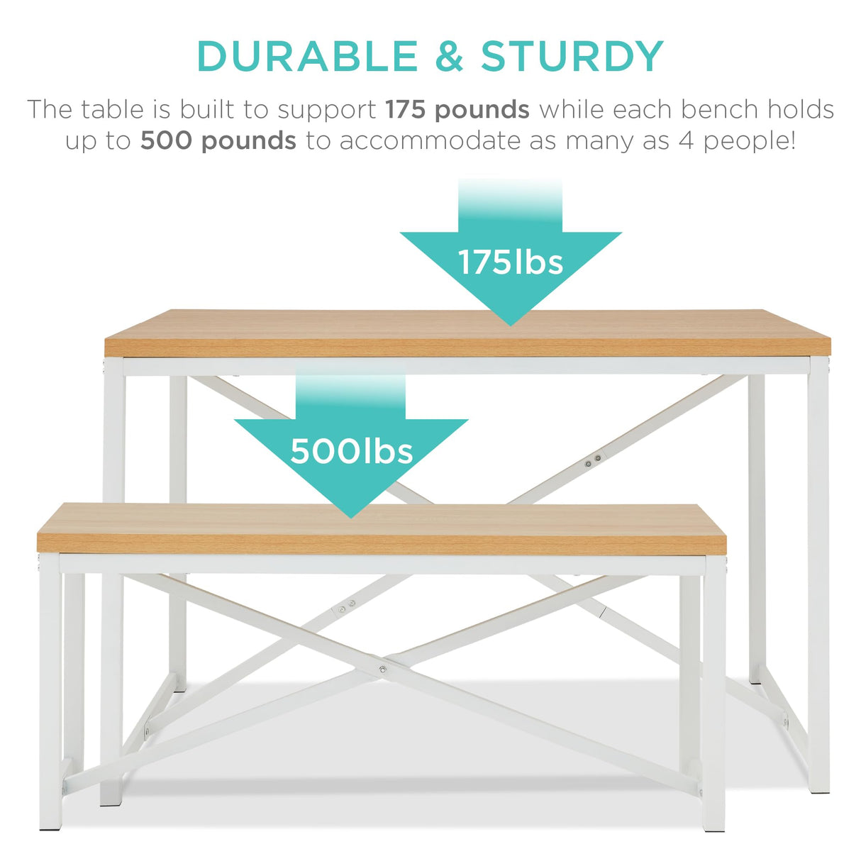 Best Choice Products 45.5in 3-Piece Bench Style Dining Furniture Set, 4-Person Space-Saving Dinette for Kitchen, Dining Room w/ 2 Benches, Table - Oak/White Best Choice Products