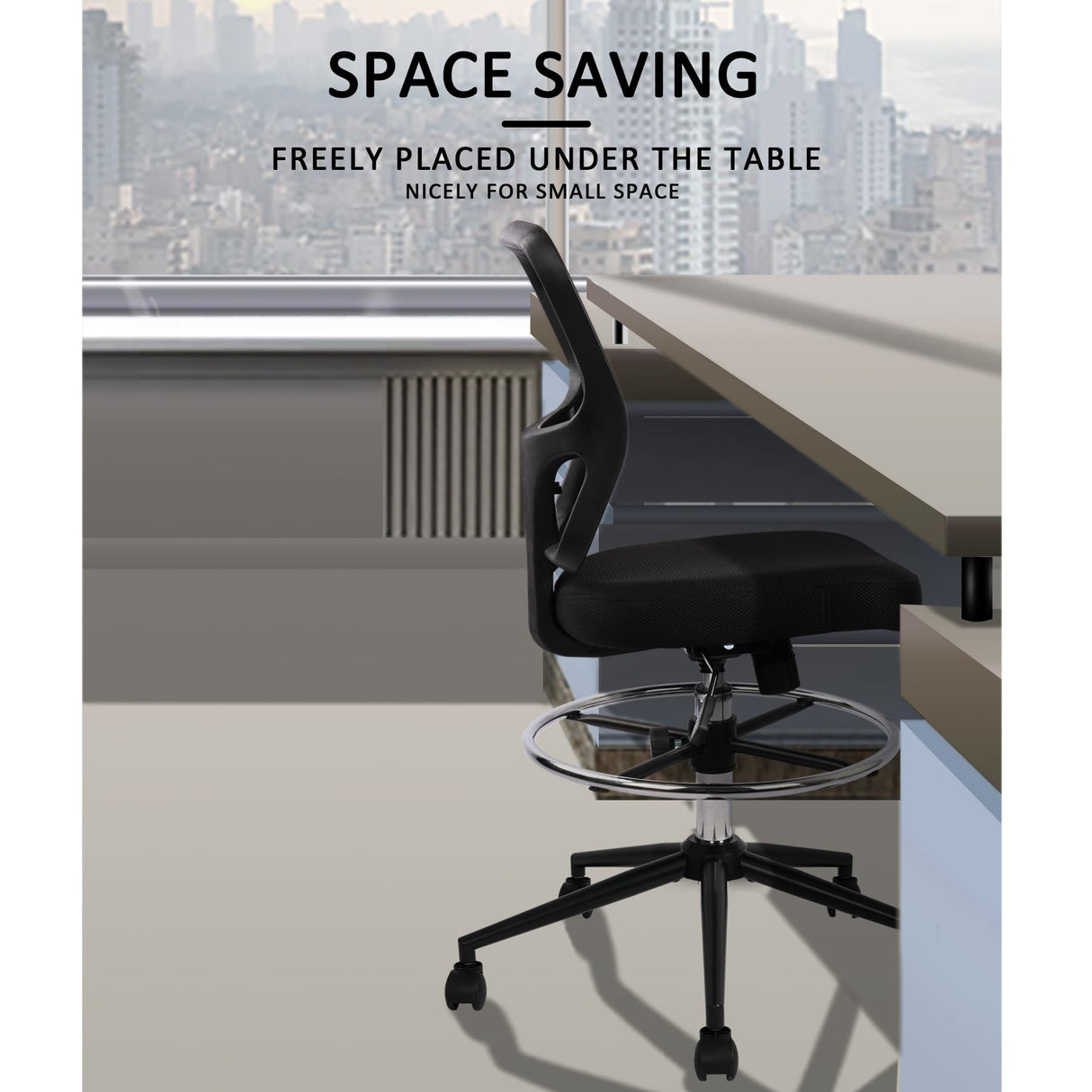 Armless Drafting Chair Tall Office Chair Adjustable Height High Back Ergonomic Desk Chair Drafting Stool Rolling Bar Stools Chairs with Footrest and Wheels HYLONE