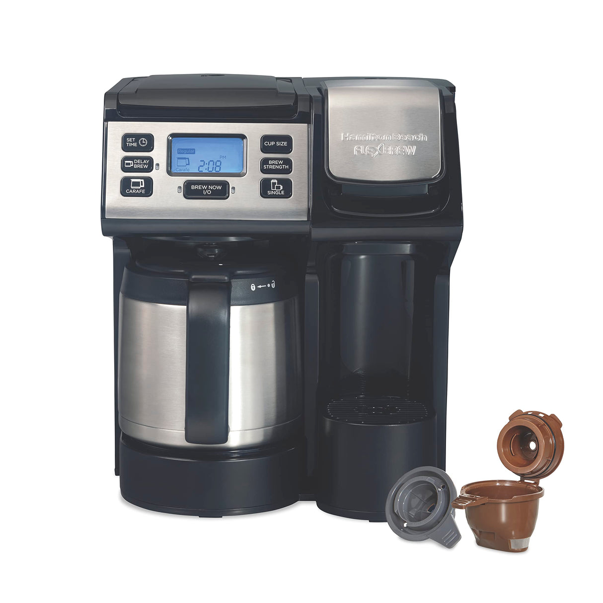 Hamilton Beach FlexBrew Trio 2-Way Coffee Maker, Compatible with K-Cup Pods or Grounds, Combo, Single Serve & Full 12c Thermal Pot, Black and Stainless – Fast Brewing Hamilton Beach