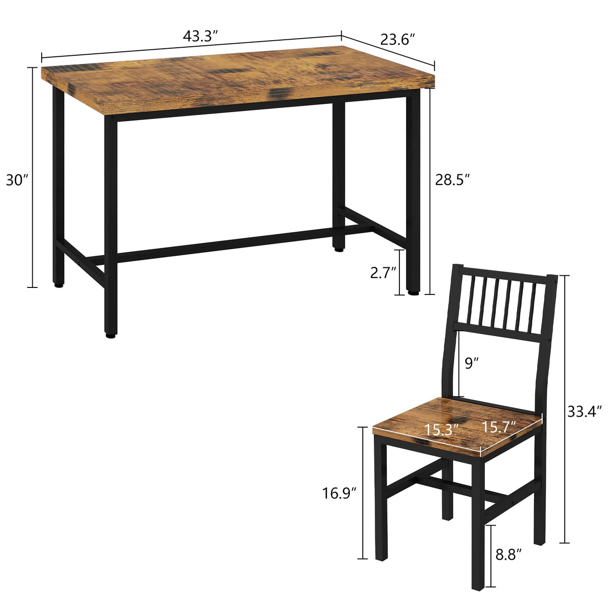 AWQM 5 Pieces Dining Table Set, Industrial Dining Table and Chairs for 4, Metal Frame with Wood Top, Kitchen Table Set for Dining Room, Breakfast Nook, Small Space, Rustic Brown AWQM