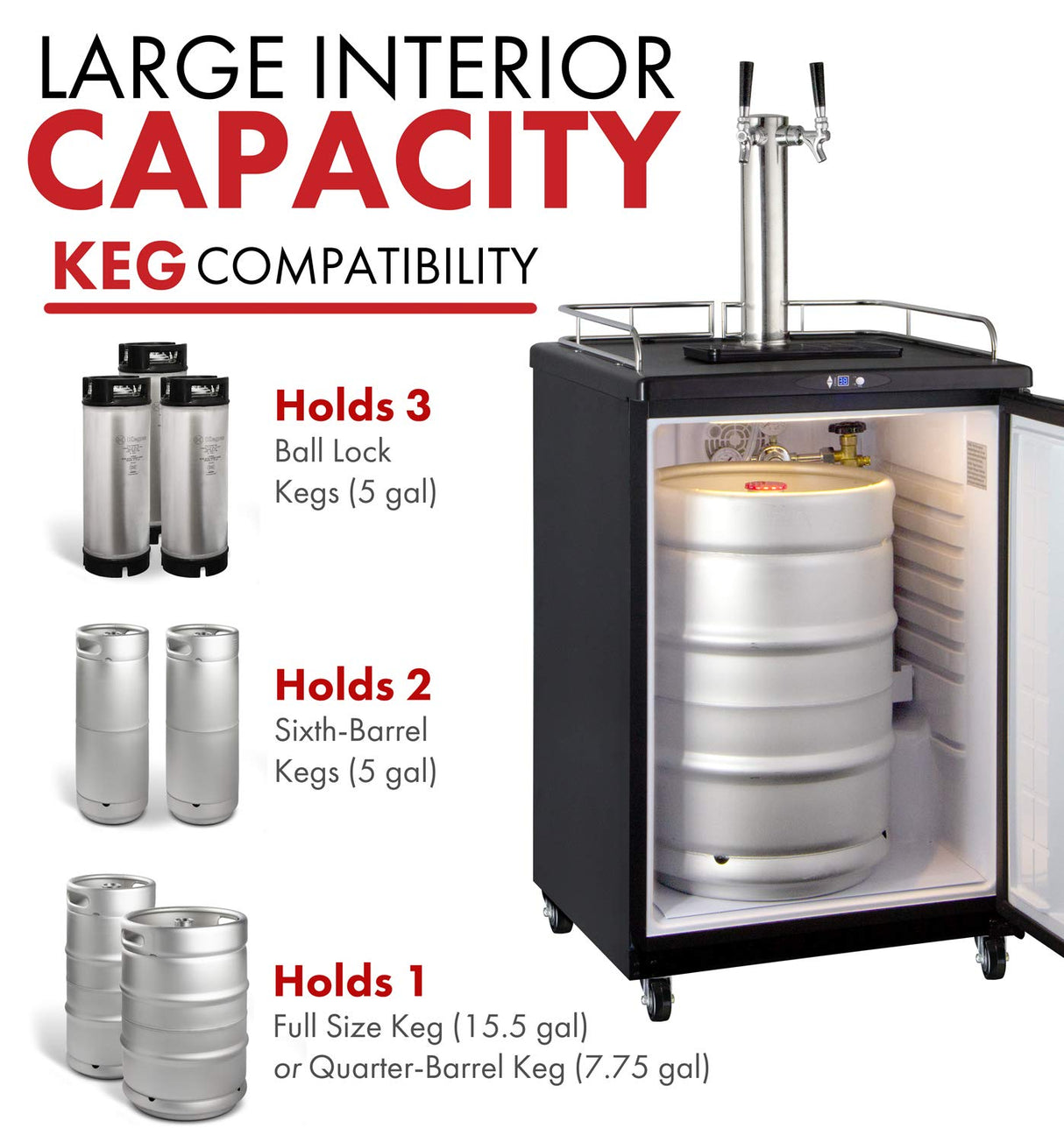 Kegco Keg Dispenser, Two Faucet, Stainless Steel Kegco
