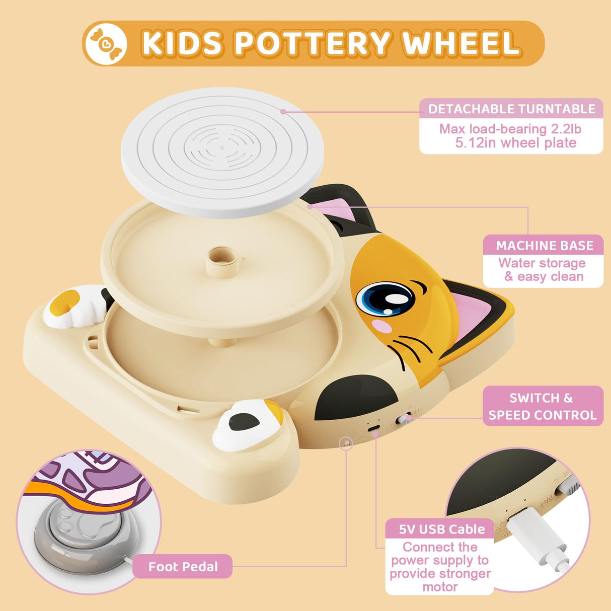 Insnug Pottery Wheel for Kids - Pottery Arts and Crafts for Kids Ages 8-12 with 3 Pack Painting Kit Air Dry Clay Art Supplies for Kids Toys Girls Boy Birthday Gift for 6+ Insnug
