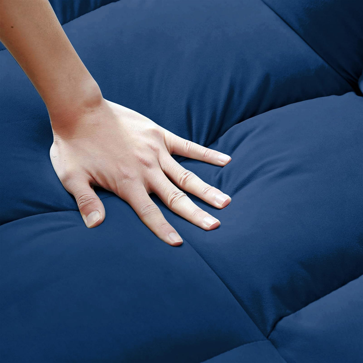 JEEOEHY 3 in 1 Convertible Sleeper Sofa Bed,Velvet Pull Out Couch Bed w USB&Type C Port,Comfy Futon Loveseat w Adjustable Backrest&Phone Stand&Cup Holder for Living Room Apartment Small Space(Blue) JEEOHEY