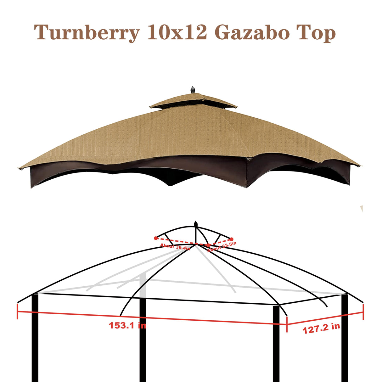 SCOCANOPY Replacement Top for 10x12 FT Gazebo Massillon Biscayne,Cabin-Style L-GZ933PST,Turnberry L-GZ933PCO-L,Tuscany L-GZ933PST-K (Beige Ripstop) SCOCANOPY