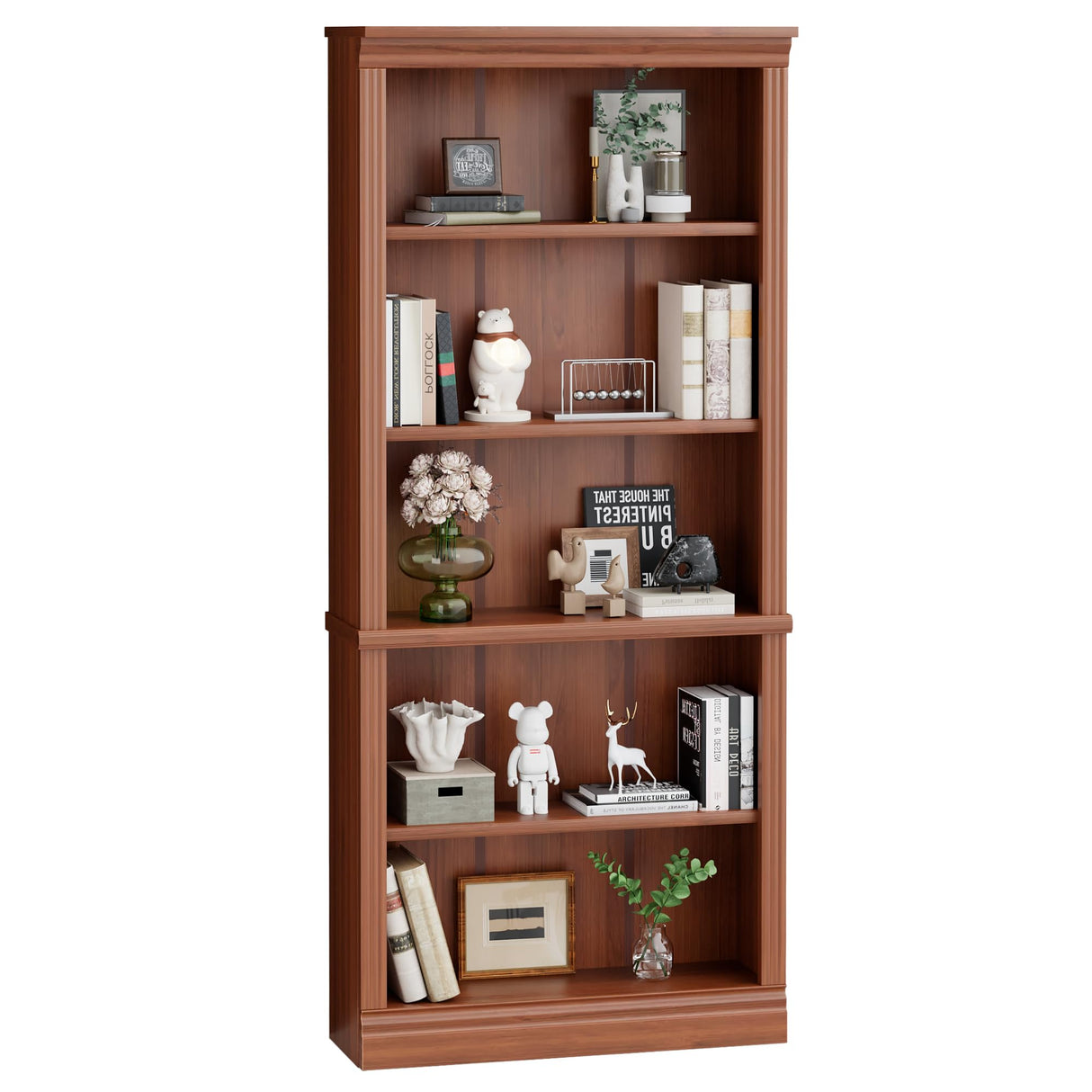 YESHOMY 72" Bookcase and Bookshelf, 5-Tier Wood Bookcases with Shelves, Tall Floor Standing Book Shelf Storage Cabinet Home Decor Furniture for Living Room, Home Office, Brown, 1 PCS YESHOMY
