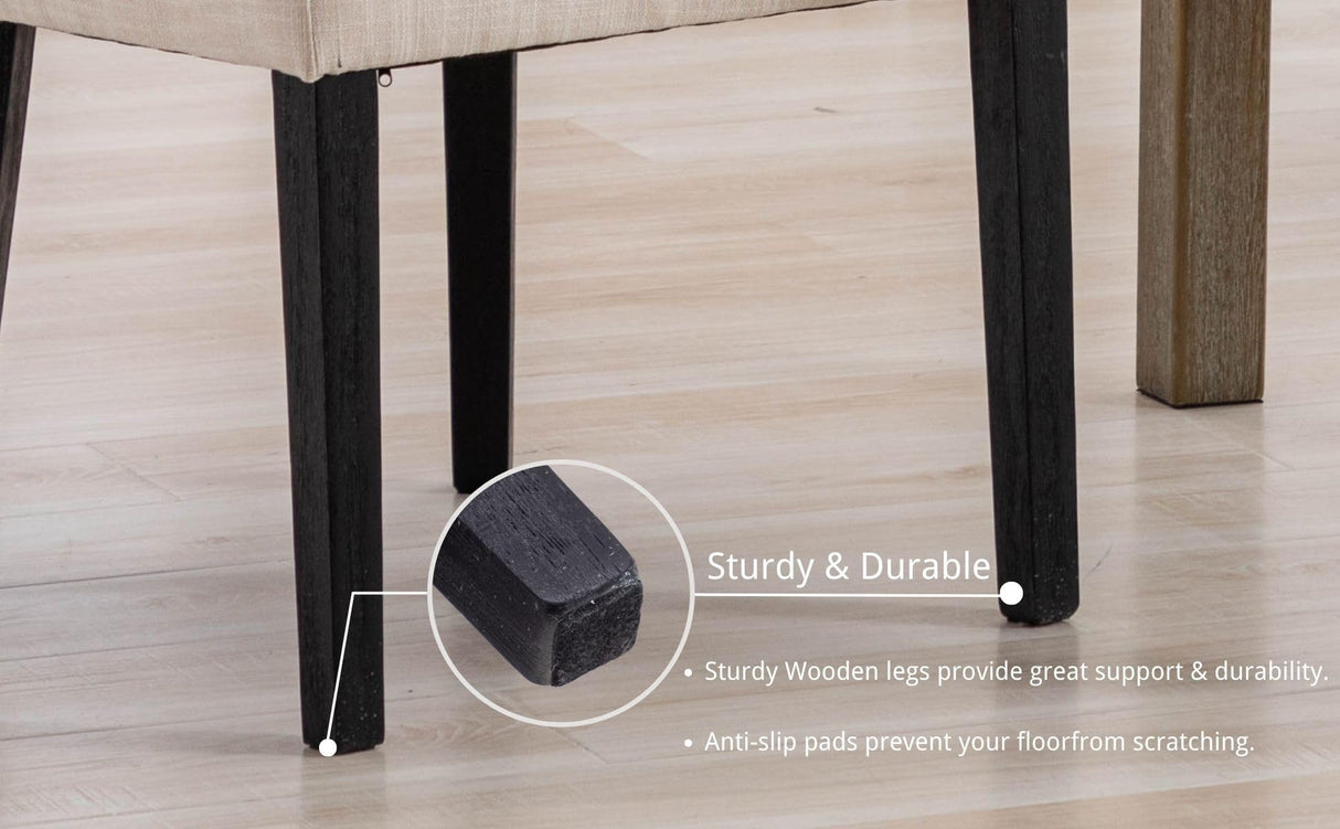 RIVOVA Rattan Back Dining Chairs Mid Century Modern Dining Chairs Set of 4 Rattan Kitchen Chairs Linen Fabric Upholstered Side Chairs, Modern Kitchen Armless Solid Wood Dining Chairs, Beige RIVOVA