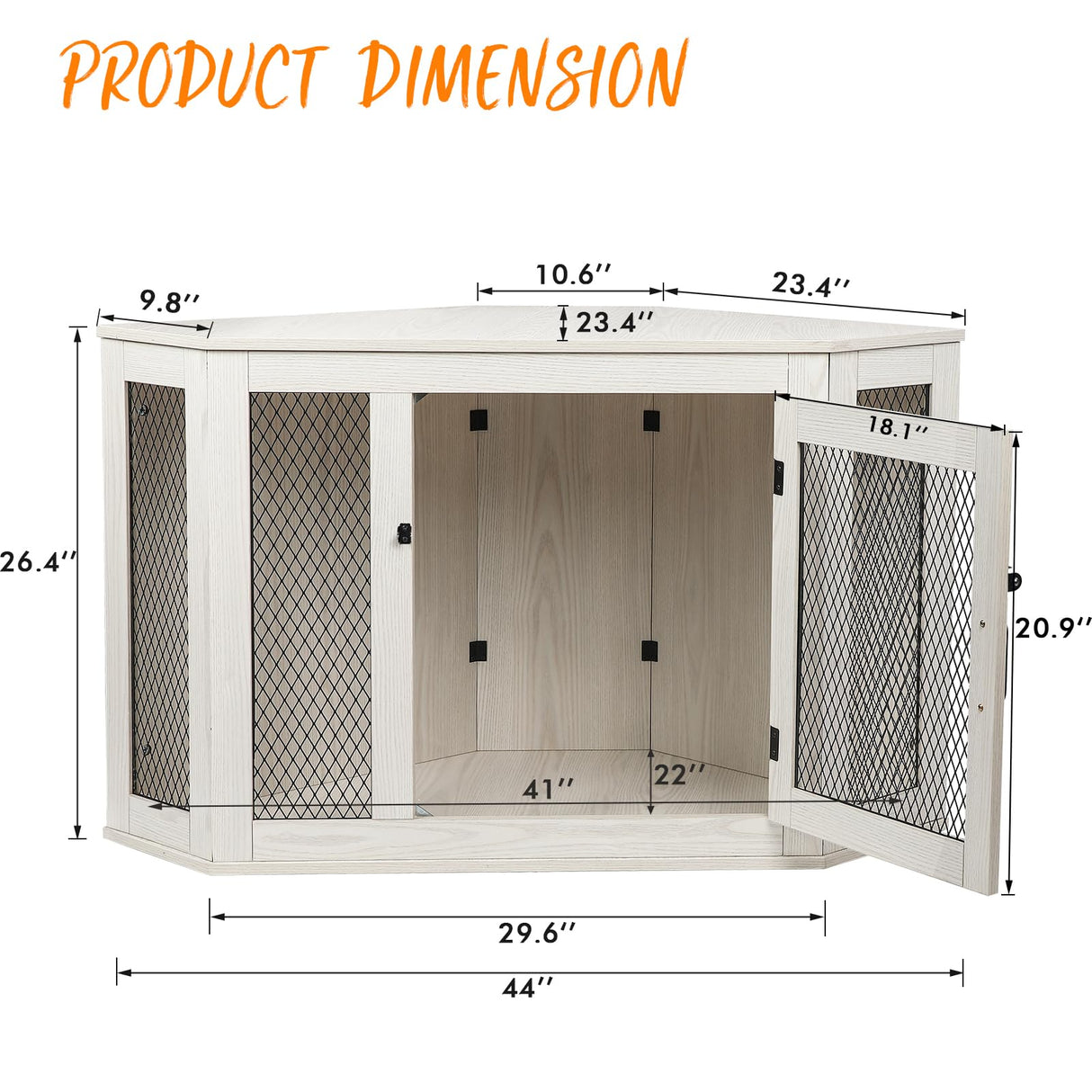 PUKAMI Corner Dog Crate Furniture,44/58inch Wooden Dog Kennel Furniture with Mesh,Decorative Wood Dog House for Indoor use,Dog Crate for Small/Medium/Large Dog,Perfect for Limited Room PUKAMI
