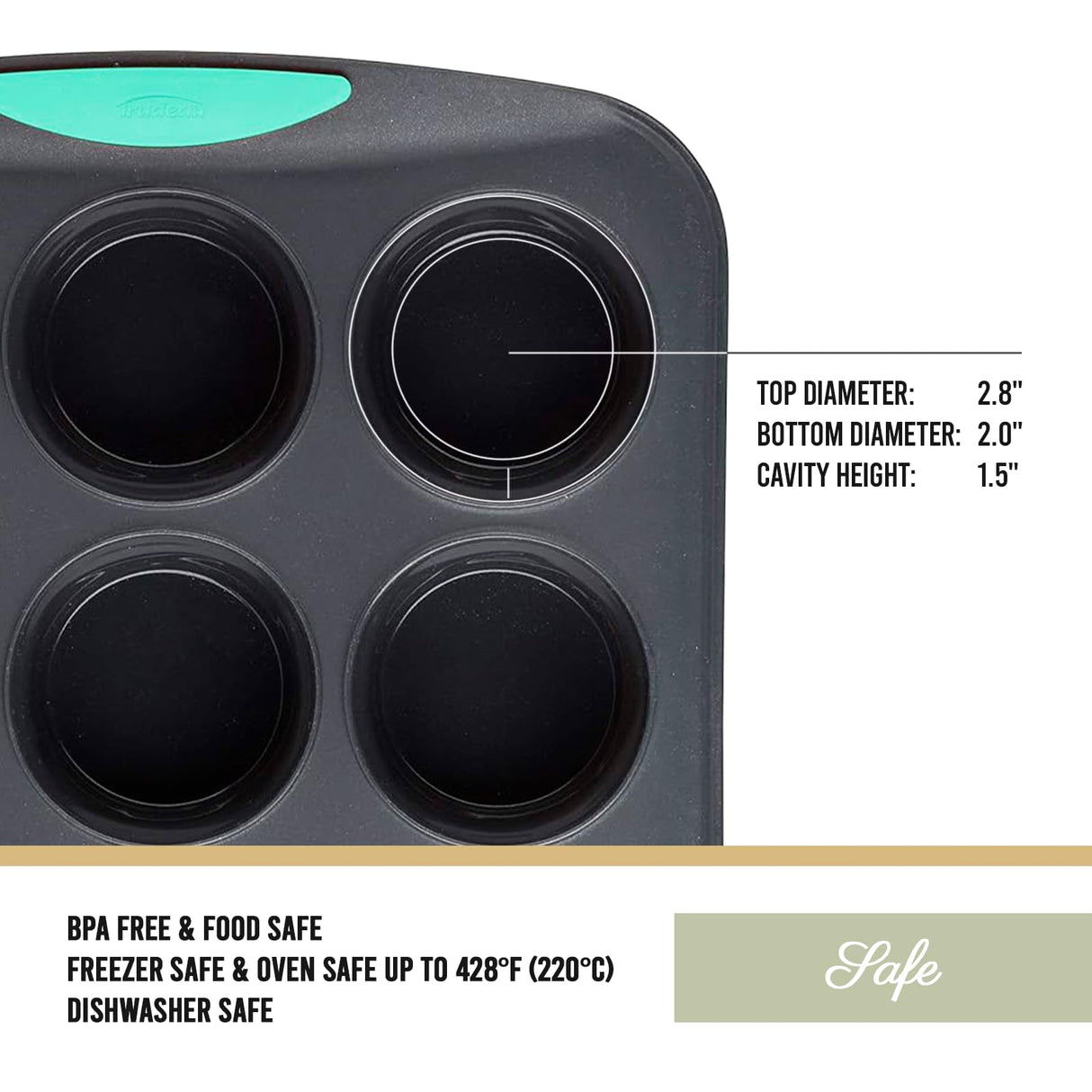 Trudeau Structured Silicone Muffin Pan, Pan-12 Cup, Grey/Mint Trudeau