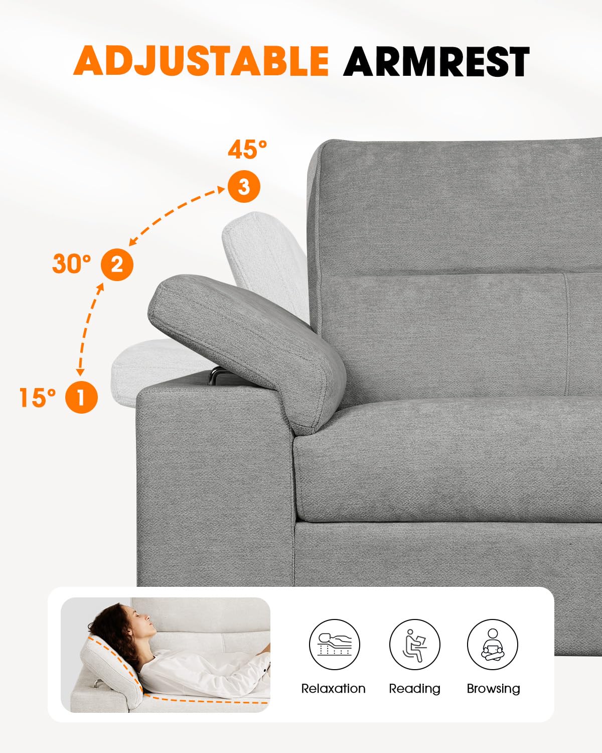 71.25" Modern Couches for Living Room, Deep Seat Sofa with 8” Cushion, Comfy 2-Seater Chenille Loveseat with Convertible Armrest, Removable Sofa Cover, High Leg(Light Gray) Upvilla