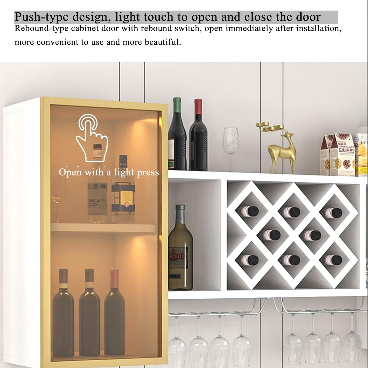 Simple Inverted Wine Glass Rack With LED light ,Large bar glass display shelf,Suspended bar display cabinet for liquor,Home use wooden wine rack wall mounted,Living room, bar, kitchen(Teak,120cm/47in) SEIFE