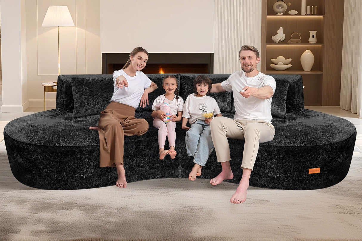 HABUTWAY 104'' Modular Sectional Sofa with Memory Foam Filled, Modern Curved Sofa Deep Seat Cloud Couch with 4 Pillows, No Assembly Required, Oversized Couches for Living Room Apartment Office, Black HABUTWAY