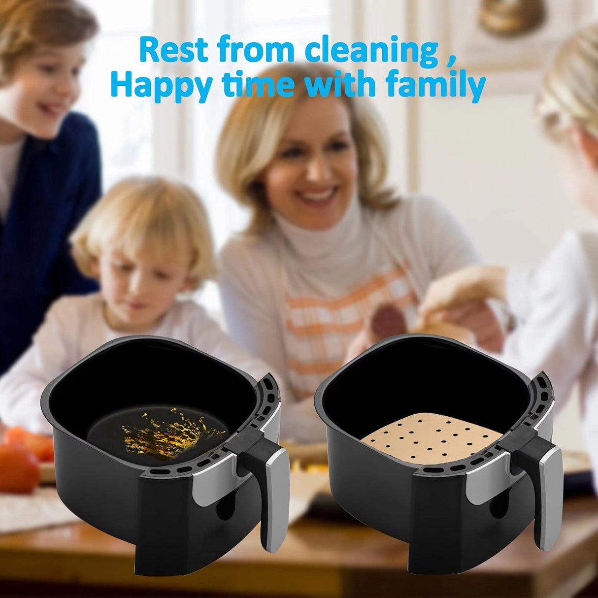 Air Fryer Parchment disposable Paper Liners: 200PCS 8.5 inch Square Perforated parchment paper, Premium Bamboo Steamer Liner for Air Fryers Baking Cooking Oven DNSSY