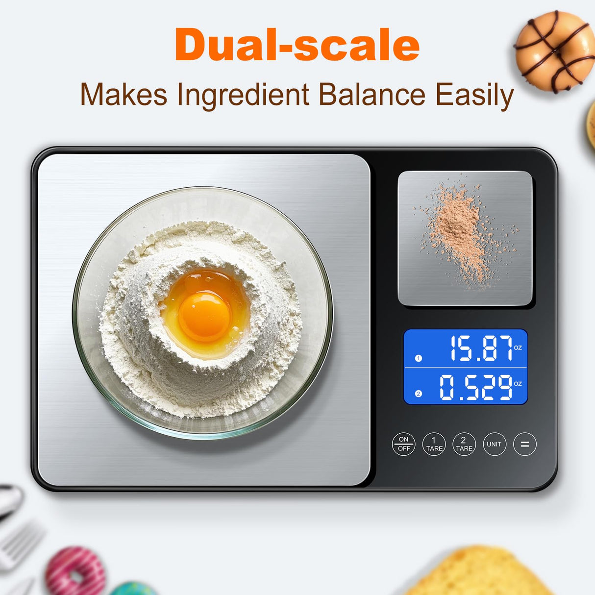KUAIVO 0.001oz/33lbs Dual Platform Food Kitchen Scales Digital Weight Grams and Ounces, Two Precisions Kitchen Scale for Sourdough Bread, Baking and Cooking with 7 Units Tare, Accumulation Functions KUAIVO