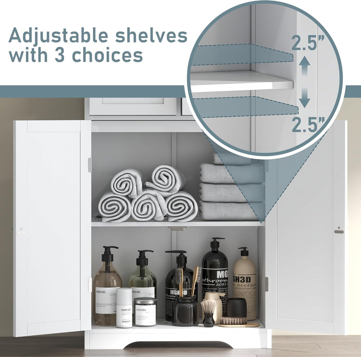 Betterhood 67" Tall Bathroom Storage Cabinet, Freestanding Linen Cabinet with Glass Doors and Shelves, Large Bathroom Pantry Cabinet with 2 Drawers for Living Room, Kitchen, Dining Room, Office, White Betterhood