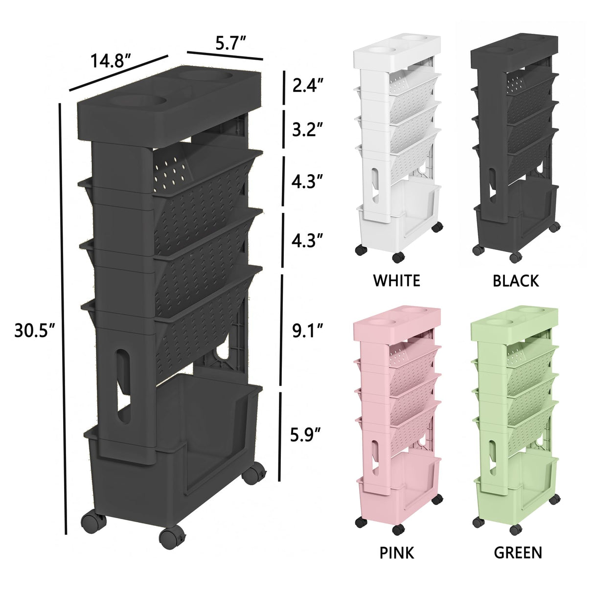 yeavs 5-Tier Mobile Bookshelf, Rolling Bookcase Book Storage Rack, Movable File Folder Organizer Cart with Wheels for Home Study Office Living Room Classroom, Black yeavs