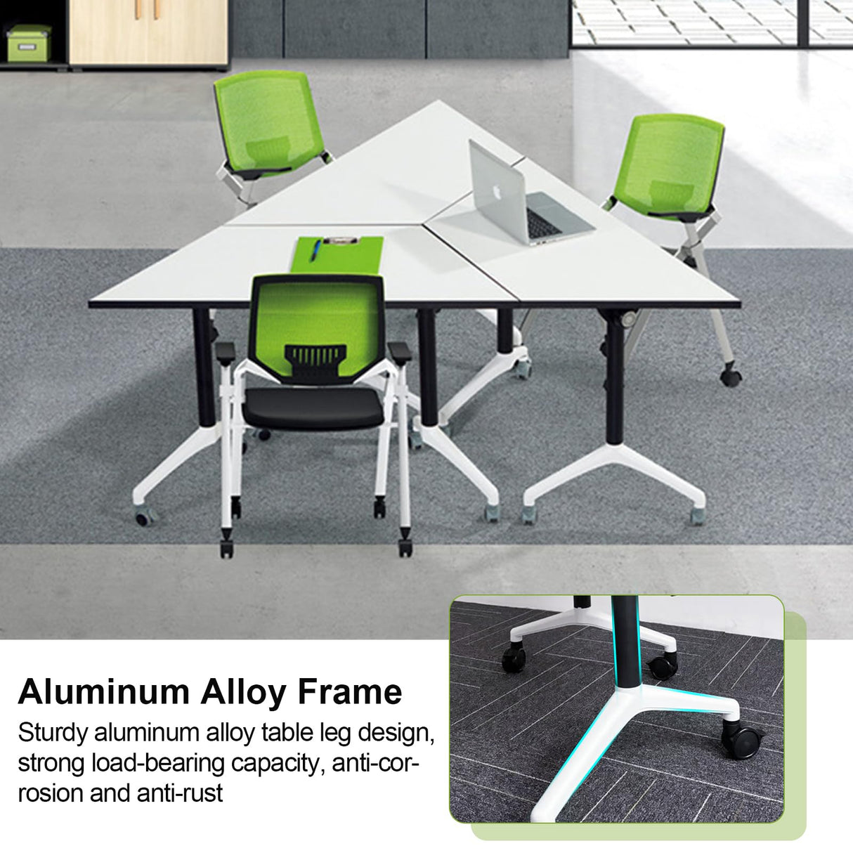 CUAOCEZ Conference Room Table Foldable Flip Top Mobile Training Table,combinable trapezoidal Conference Table Computer Desk,Metal Frame,with Modesty and Lockable Wheels Seminar Training Table (8PCS) CUAOCEZ