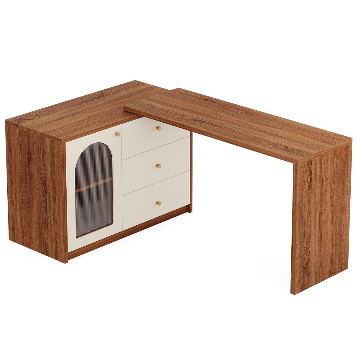 Tribesigns L Shaped Computer Desk with Drawers, Modern Corner Home Office Desk with Reversible Storage Cabinet, Long Study Writing Desk Workstation for Home Office, Rustic Brown Tribesigns