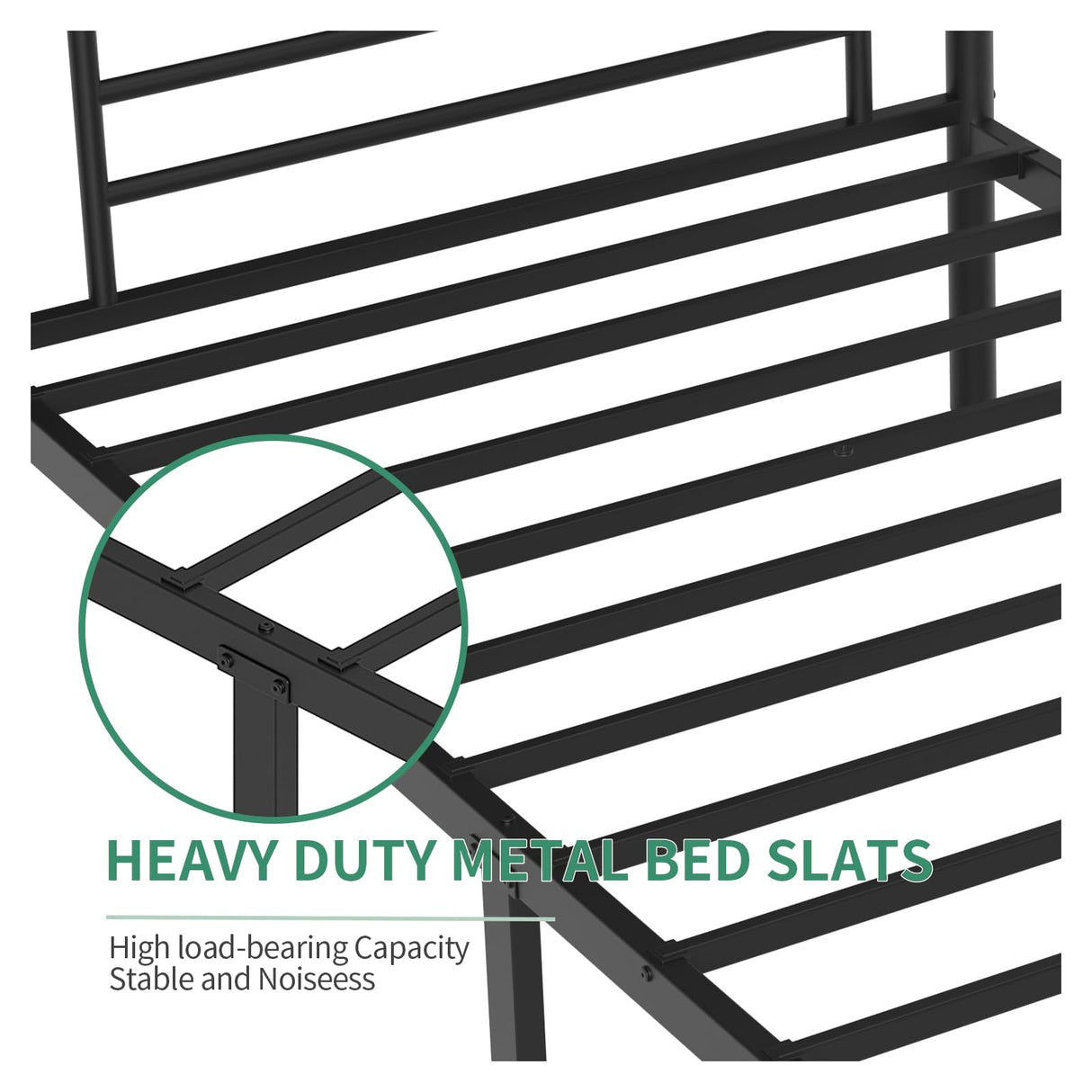 QUJEON Bunk Bed Twin for Kids,Bed Frames with Ladders and Guardrail,Sturdy Literas Heavy Duty Metal Slats,400 lbs Capacity,No Spring Box Required,Black QUJEON