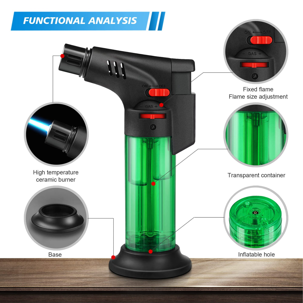 Samniu 4 Pack of Torch Lighter, Jet Flame, Butane gas, Mini Refillable Windproof Lighters, for candle, fireplace, grill (Gas not Included) Samniu