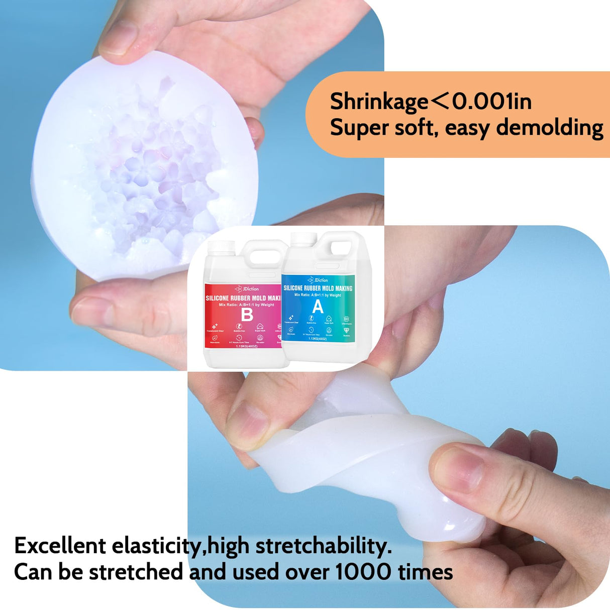 JDiction Silicone Mold Making Kit, 5lb(80oz) Super Elastic Liquid Silicone for Molds Making, Fast Cure Soft Mold Making Silicone Rubber for Casting Resin Molds/Silicone Molds/Candle/Soap Molds JDiction