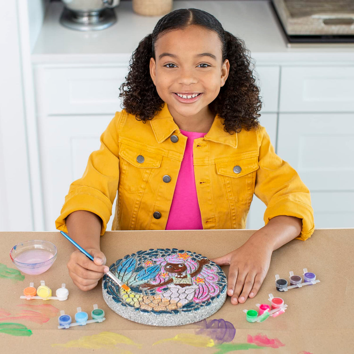 MindWare Paint Your Own Stepping Stone: Mermaid - Weather Resistant Cement, PYO Stepping Stones Kits for Kids Includes Paint, Brushes and Instructions MindWare