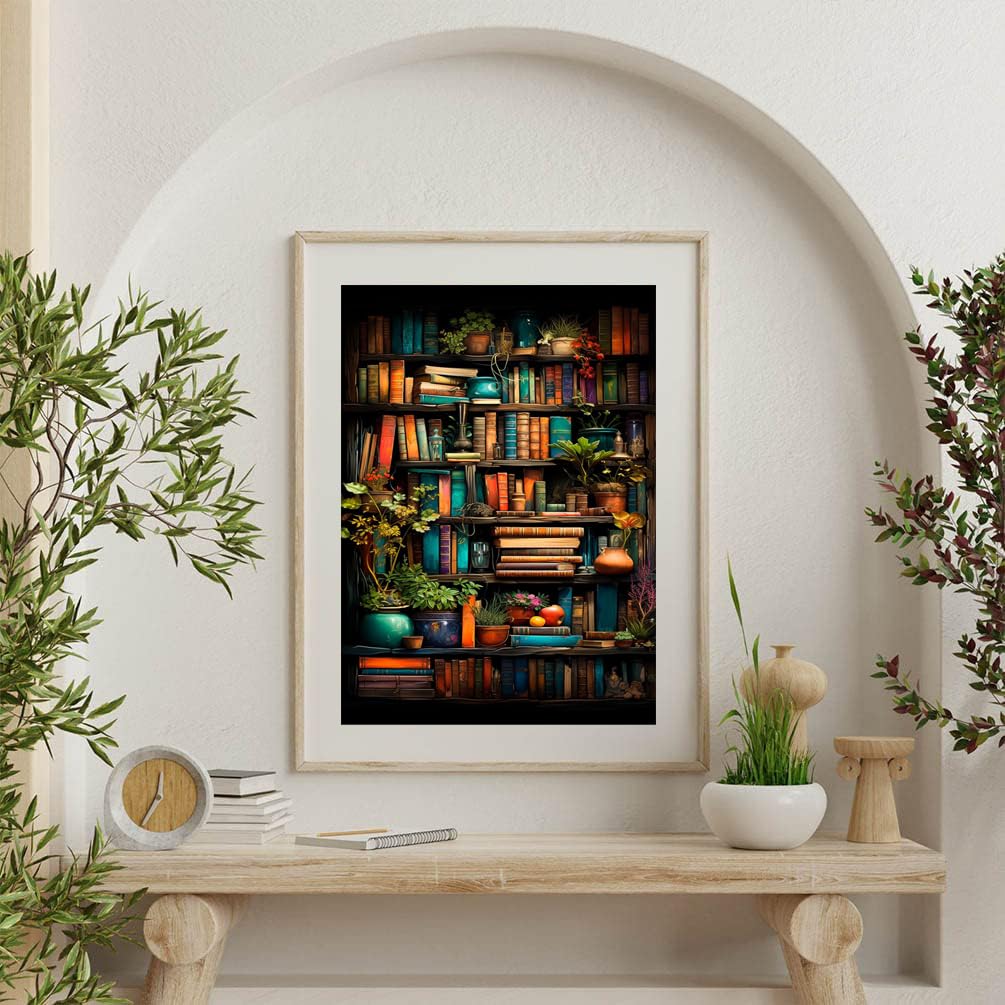 MjhRcll Diamond Painting Kits for Adults, Bookshelf Plant DIY 5D Diamond Art Kits for Adults Beginners Full Round Drill Diamond Dots Crystal Craft Kits for Home Wall Art Decor Gifts 12x16 inch MjhRcll