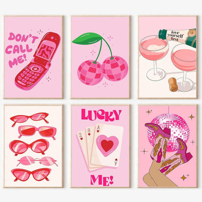 JATOK 6 Pack Paint by Numbers Kits for Adults, Painting Kits for Beginners on Scroll Color Canvas, Easy DIY Acrylic Pigment Drawing Paintwork for Home Wall Decor, Pink Trend 20X30cm/8x12in (No Frame)