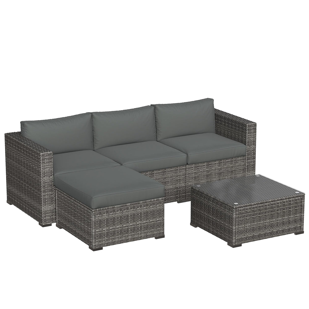 5 Pieces Outdoor Patio Furniture Set, Patio Sectional Furniture Set, All-Weather Wicker Rattan Patio Conversation Set with Washable Thick Cushions and Coffee Table, Outdoor Patio Sofa Couch Set, Grey May in Color