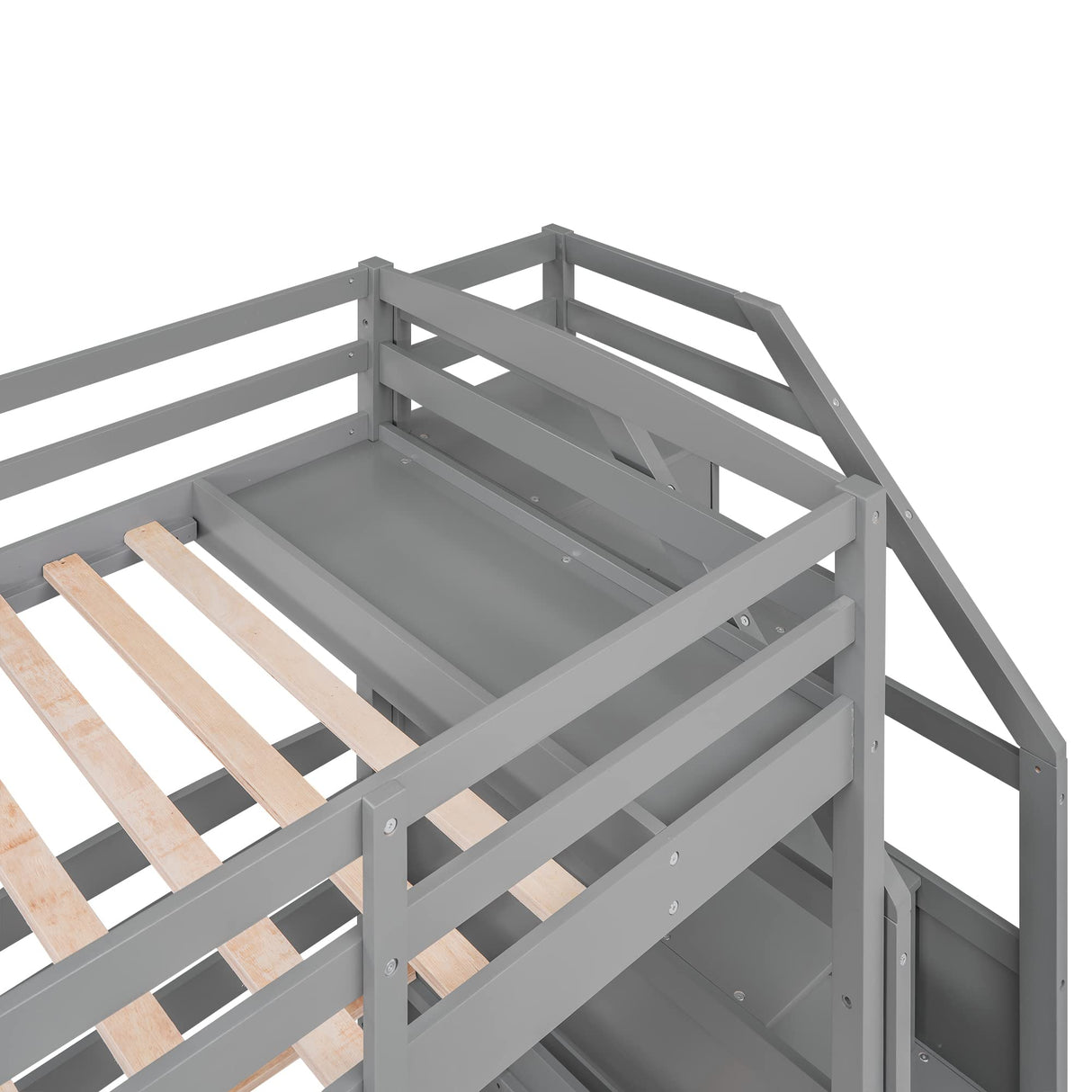 Triple Bunk Bed with Stairs, Twin Over Twin & Twin Bunk Bed for 3, Triple Bunk Bed with Drawers, Staircase with Storage, Built-in Shelves, for Kids Teens Adults (Gray) Bellemave