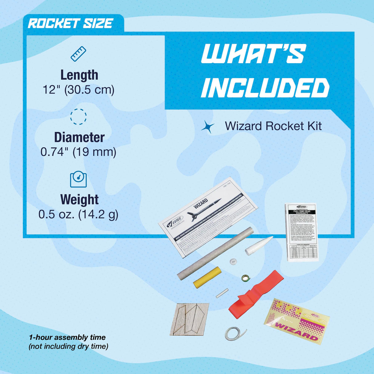 Estes 1292 Wizard Rocket-Building Kit, Intermediate Flying-Rocket-Model Kit for Ages 10+ Estes