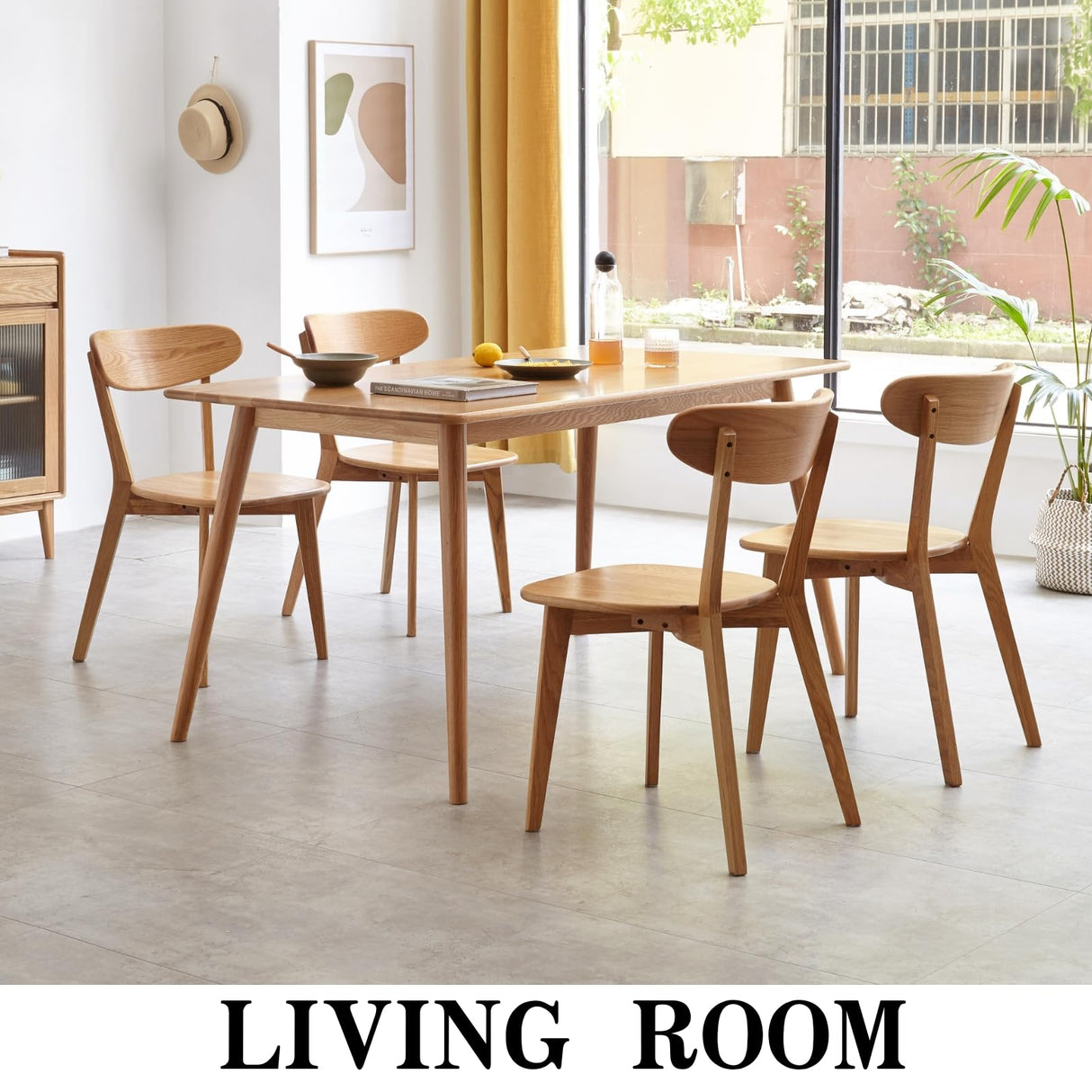 Grewood 100% Solid Oak Wood Dining Chairs Set of 2, Mid Century Modern with Wide Rounded Backrest, Chairs for Dining Room, Kitchen Chairs, Original Wood Color Grewood