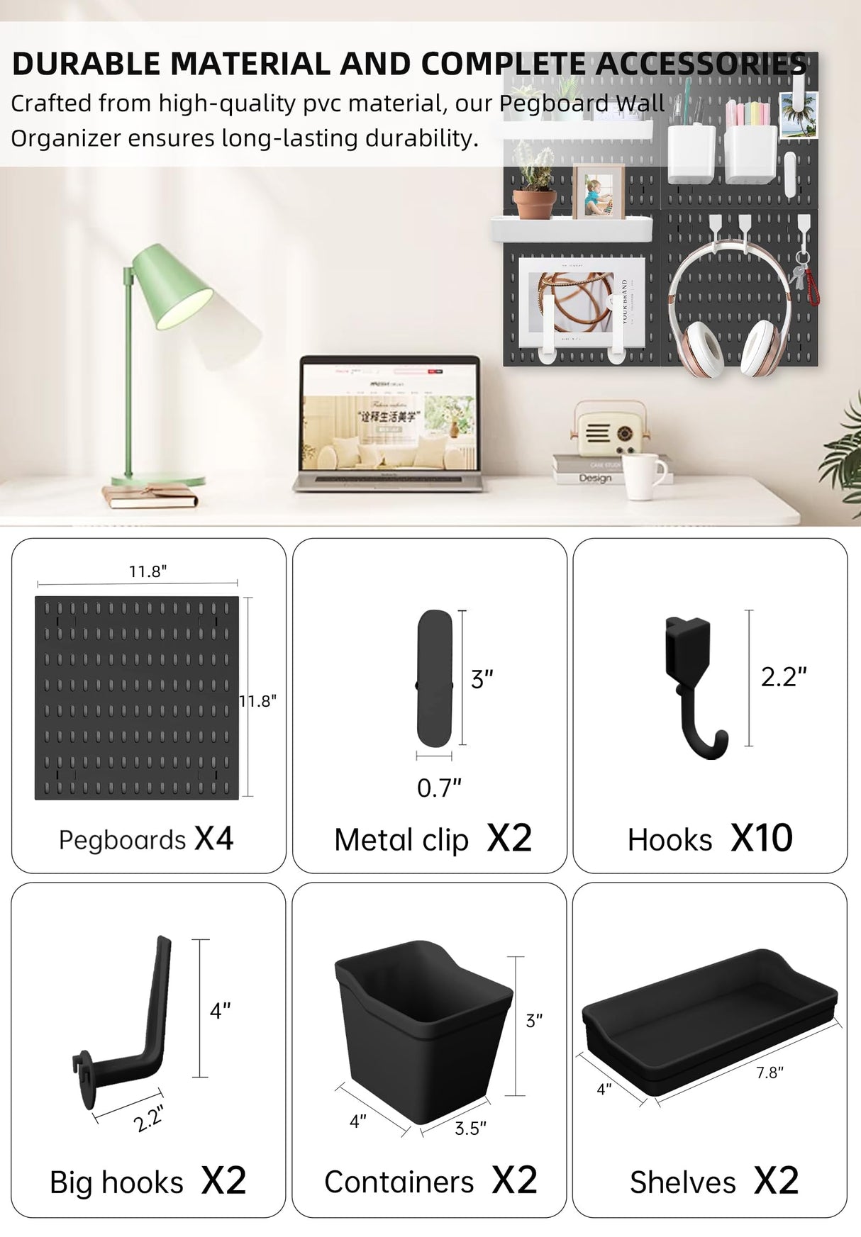 EVDBOBO Wall Organizer Peg Board - Elevate And Declutter Your Gaming And Office - Create A Perfectly Structured Space(Black) EVDBOBO