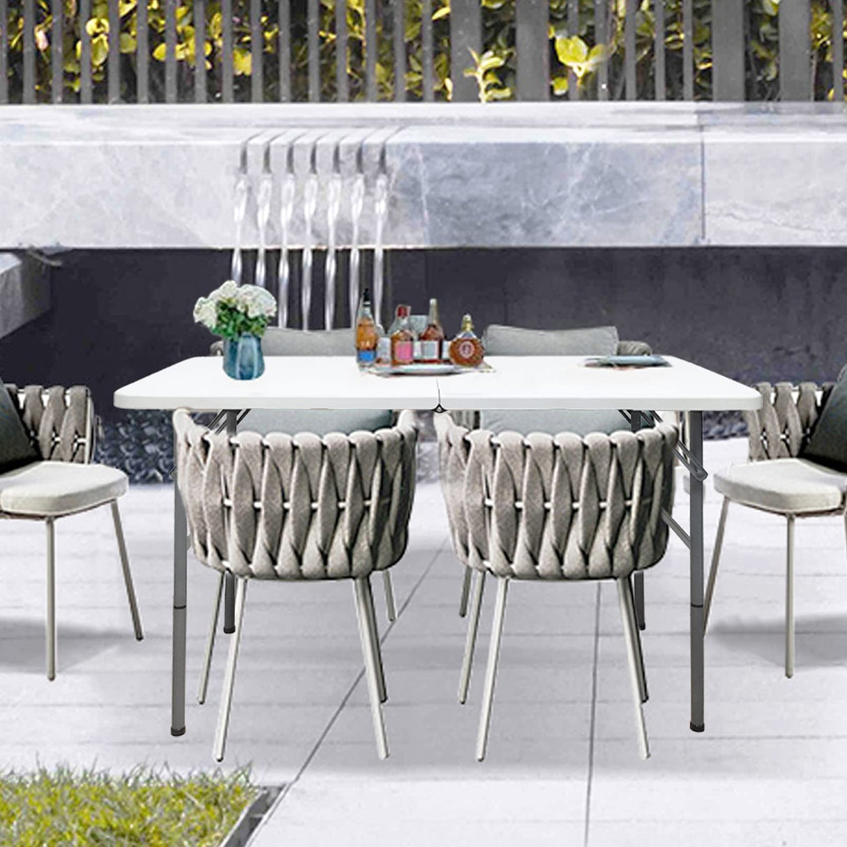 Camp Solutions 4 FT Folding Table, Plastic Portable Tables for Dining Parties Card Picnic Camping, Granite White Camp Solutions