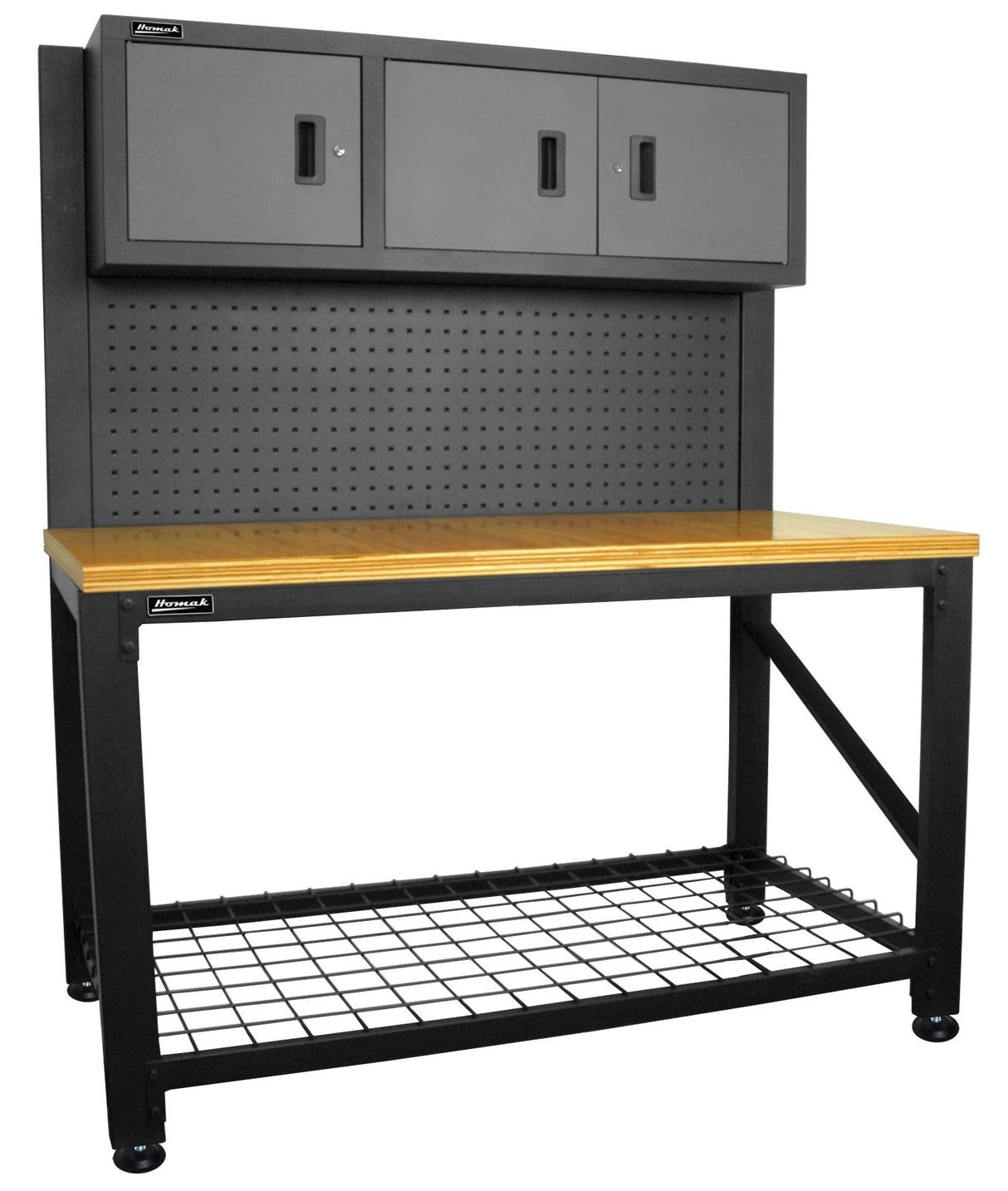 Homak 59-Inch Wood Top Workbench with 3 Door Cabinet, Steel, GS00659031 Homak