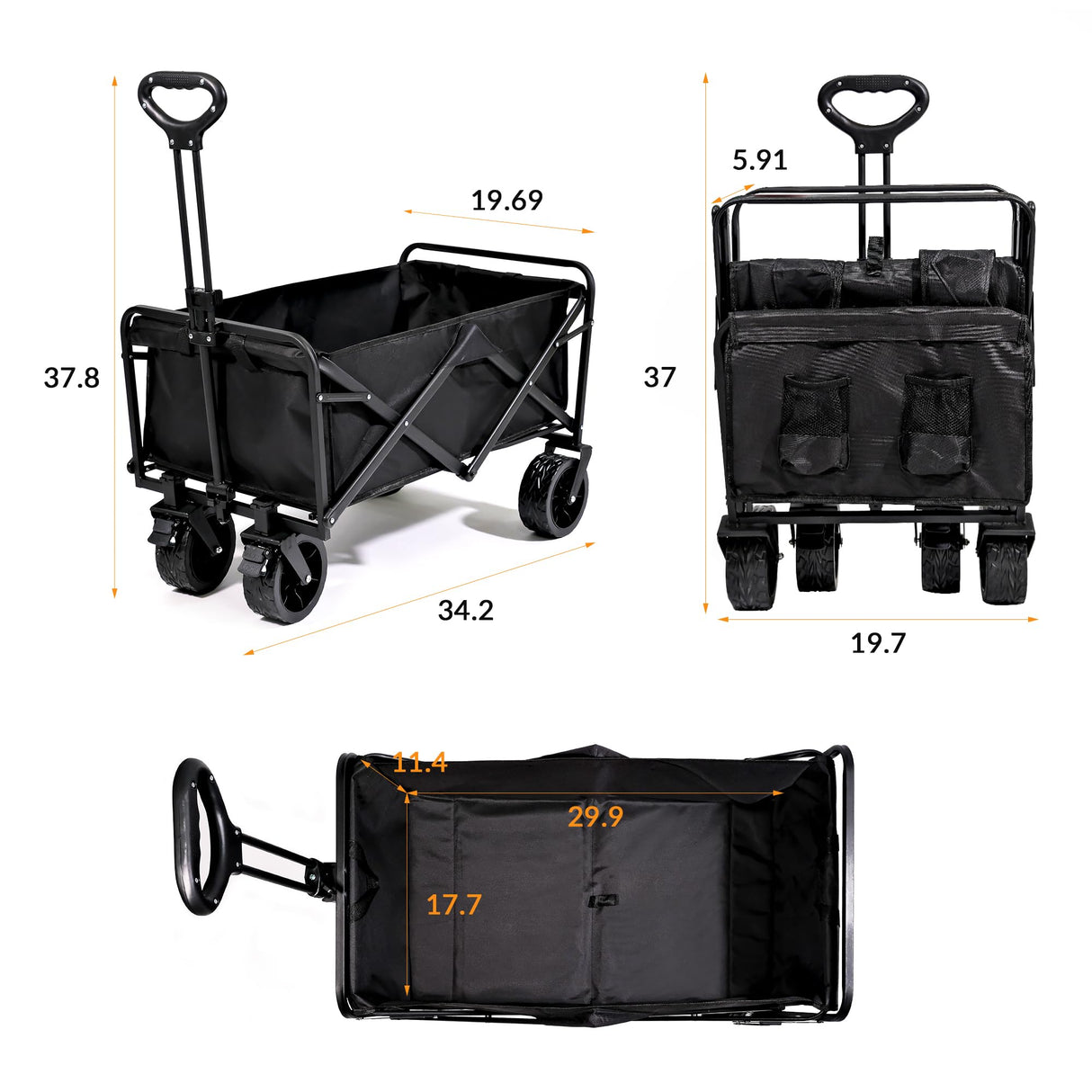 welsteepse Collapsible Foldable Wagon, Heavy Duty Folding Utility Garden Cart Wagon for Sports, Camping, Garden, and Shopping, Black welsteepse