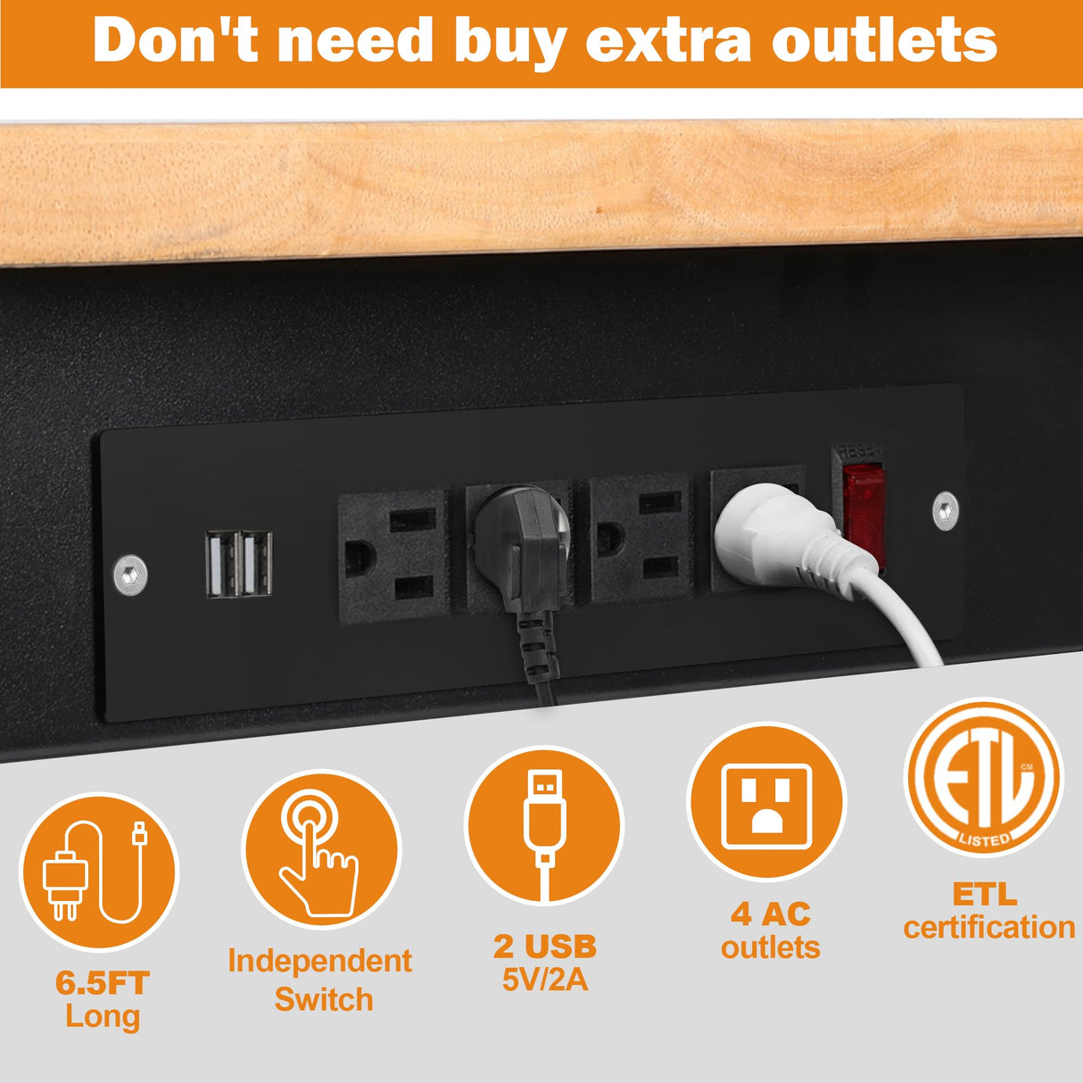 Betterhood 48" Adjustable Workbench for Garage, Rubber Wood Heavy Duty Workstation with Power Outlets & Wheels, 2000 LBS Load Capacity Hardwood Worktable for Workshop, Garage, Office, Home, Commercial Betterhood