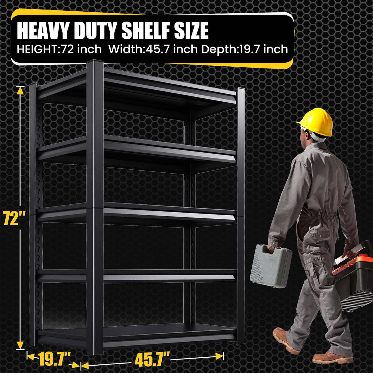CVGFDR 5-Tier Garage Shelving Heavy Duty, 3000LBS Metal Shelving Unit, Adjustable Garage Storage Shelves, Easy Assembly Steel Shelving, Utility Storage Rack Shelf for Warehouse, 72”H*45.7”W*20”D CVGFDR