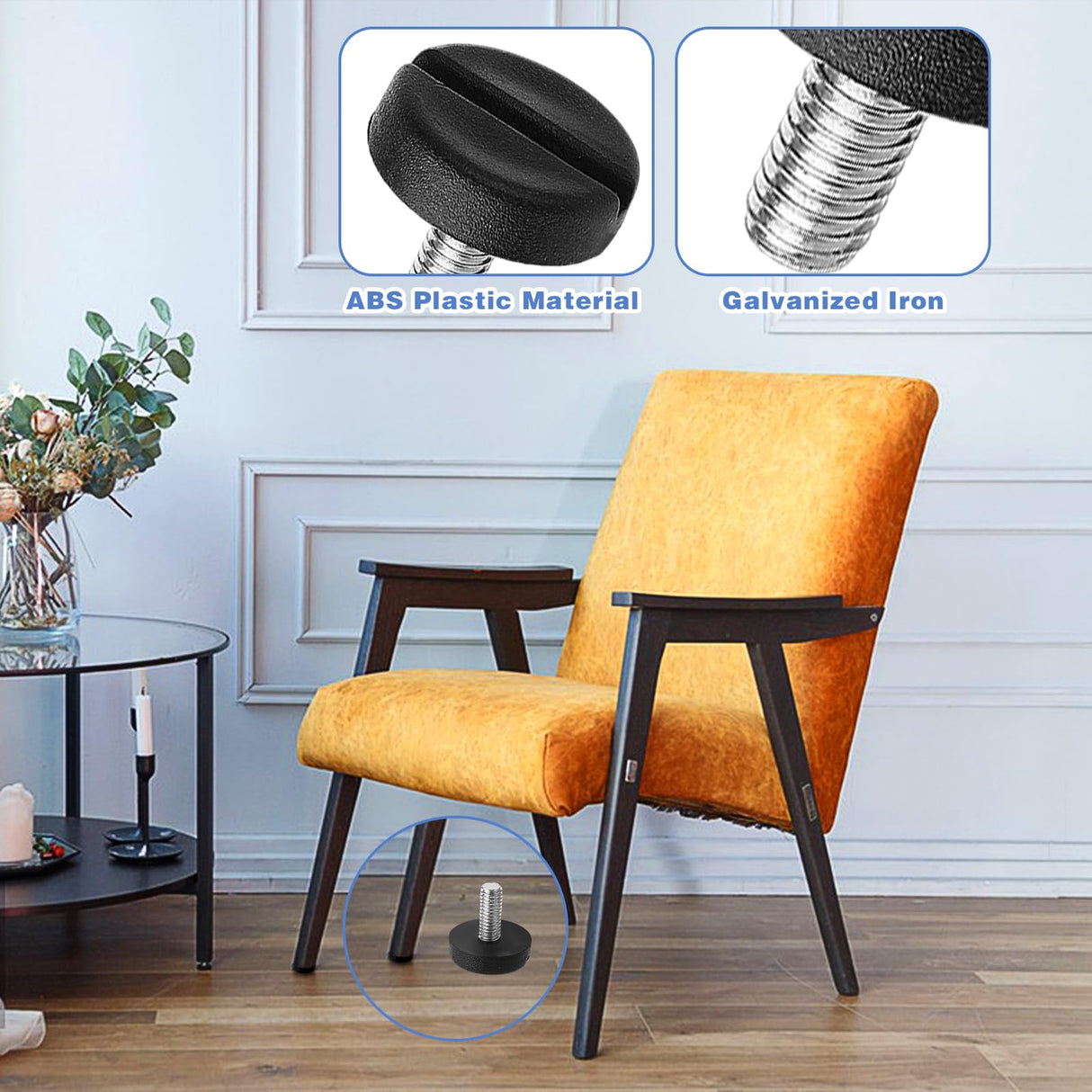 DSLSQD 12 Pack Furniture Leveling Feet Adjustable Furniture Feet Table Legs Heavy Duty Leveling Feet Screw on Furniture Levelers for Table Cabinets Chairs Bar Stool Desk Dresser Wood Legs (M6) DSLSQD