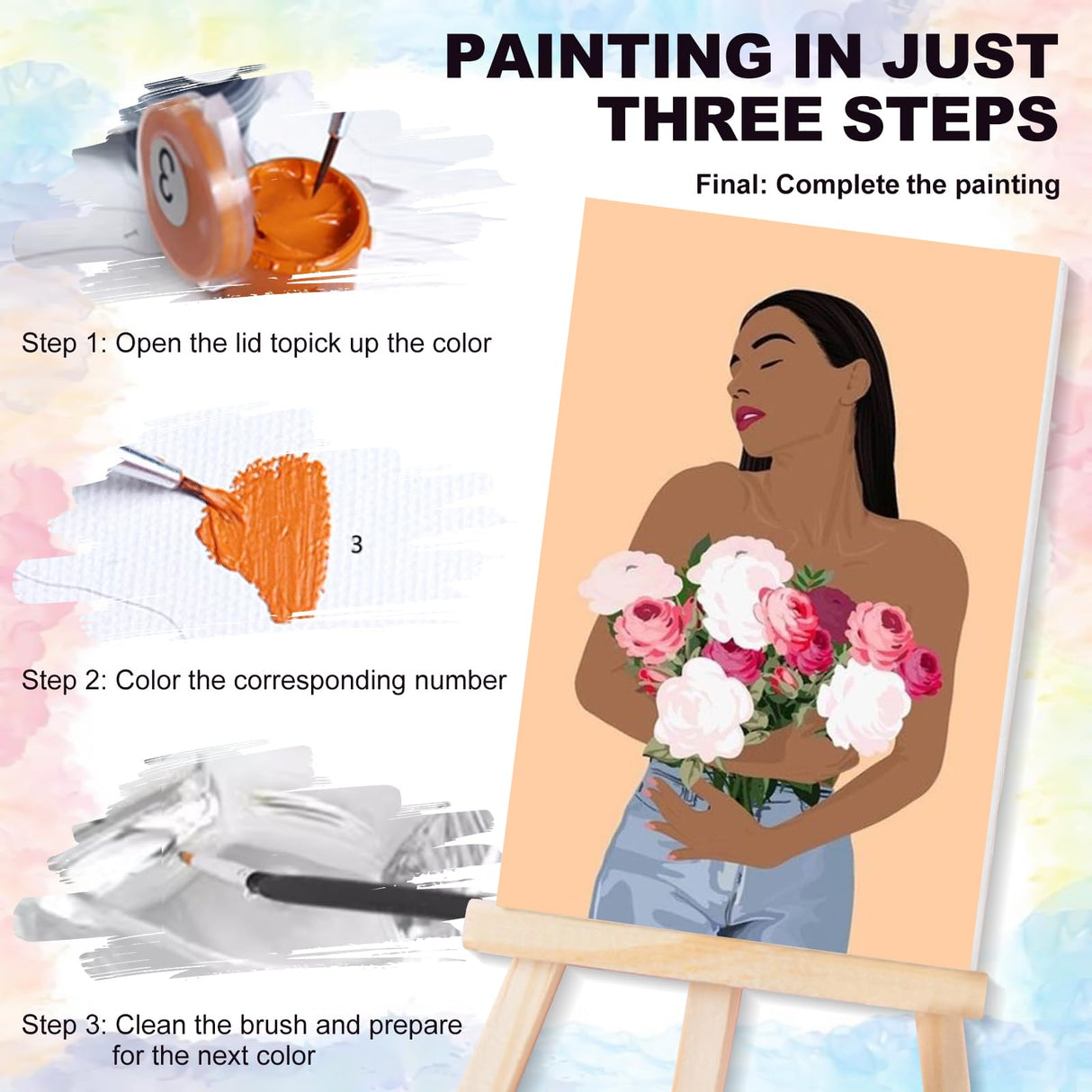 4 Pack Framed Paint by Numbers Kit for Adults Beginner with Wooden Easel, Modern Style Paint by Number Kits with Frame, DIY Acrylic Fashion Painting by Numbers for Home Wall Decor Gift 8x12 inch Yezavesu
