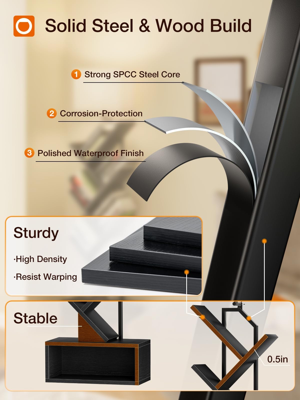 addlon 6-Tier Tree Book Shelf with LED Light, Steel&Wood Bookshelf with Storage Cabinet, Narrow Tall Bookcase with 3CCT Bulb, Small Bookshelf for Bedroom, Home Office&Living Room-Black Oak addlon